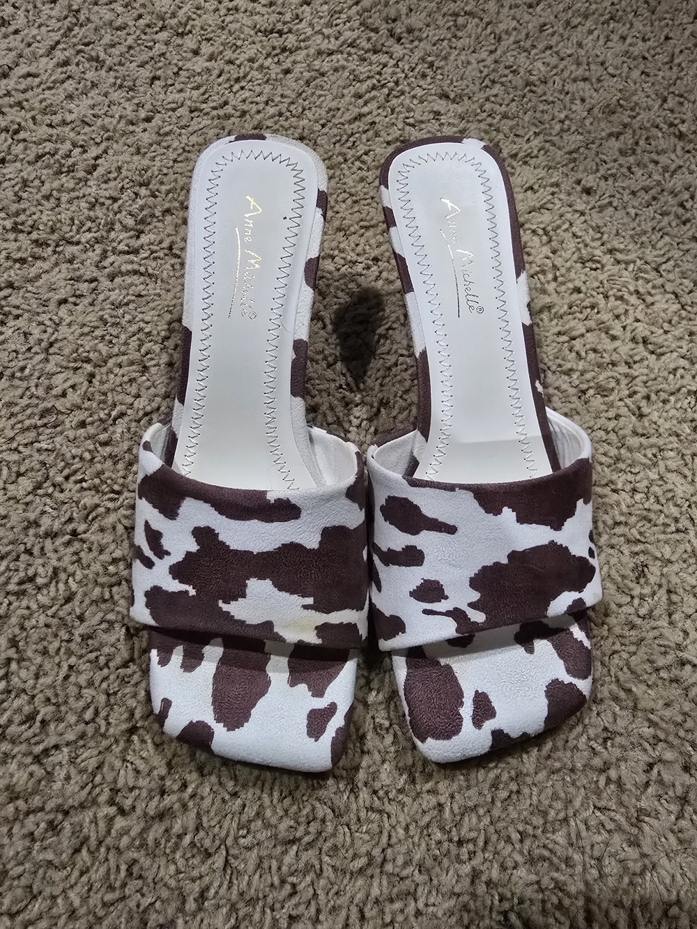 Aurelia Brown Cow-Print Slide Sandals for Women